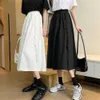 Zoete Japanse gegolfde geplooide rok vrouwen hoge taille BF losse casual lange rok zwart witte zomer wilde student streetwear 210619