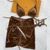 Sammetsbadkläder för damer Bikini tredelade Jacquard Letter Baddräkt Utomhusfest Charm Dambadklänning