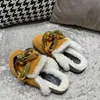 Women Mules Fur Winter Slipper Low Heels Casual Slides Round Toe New Arrival Design Gold Chain Closed Slip On Shoes 2022