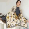 Floral Print Scarf for Women Warmer Winter Cashmere Pashmina Shawls Female Thick Blanket Wraps Foulard 220106