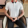 Business Social Casual Slim Camisa Hombre Kontrast Koszula Mężczyźni Krótki Rękaw Lapel Włochy Męskie Polos