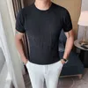 夏の半袖Tシャツ男性ソリッドカラーニットOネックトップスティーストリートウェアスリムフィットカジュアルTシャツアイスシルク通気性210527