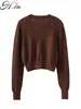 Hsa Winter Herbst europäischen und amerikanischen Stil Frühling Damen abgeschnitten Strickjacke Pullover einfarbig Pullover 6050 210716
