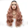 2021 nouvelle mode actuelle tendance européenne et américaine tempérament de mode rose cheveux longs demi-main crochet avant dentelle perruques de fibres chimiques