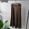 Été Silk Jupes Femmes Couleur Solide Taille haute Midi Femme A-Line Faldas Coréen Streetwear 210421