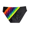 Rainbow Men's Swimwear Sexy Low Waist Surffing Beachwear Swimming Trunks Breathable Swimsuit Strips For Male Show286L