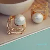 Orecchini a bottone Lady Multi-layer Hollow Square Sparkling Pearl Jewelry Gift Accessori tridimensionali per ragazza coreana