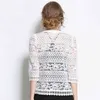 Plus Size Women Clothing Ladies White Lace Blouse Summer Cardigan Black Crochet Sexy Female blouses Tops blusas 83F 210420