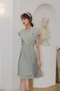 Платье без рукавов Летнее платье для женщин Batwing V-шеи линии Туника Корейский дамы Modest 210427