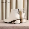 SOPHITINA Solid Fashion Women's Boots High Quality Genuine Leather Sexy Pointed Toe Round Heel Shoes Special Elegant Boots PO224 210513