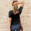 Frauen gestrickt Kurzschlärm Frontknopf T-Shirts Freizeites Festkörper-T-Shirt weibliche Schlanke Plus-Size-Freizeit-Verschleiß T-Shirts 210416