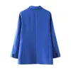 fashion girl slim blazer office ladies pocket jackets casual female full sleeve suits solid blue women chic sets 210430