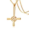 Czarny Srebrny Złoto Odwrócił Pięcioksiężną Star Krzyż Naszyjnik Ze Stali Nierdzewnej Moda Lucyfer Satan Symbol Wisiorek 24 cali