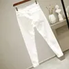 Women White Skinny Denim Pants Cartoon Graffiti Printed Stretch Jeans Autumn Slim Body Pencil Ladies Plus Size 210708