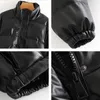 Faux Lether Chaud Puffer Recadrée Noir Veste Femmes Automne Hiver Femme Vers Le Bas Bulle Manteau Col Roulé À Manches Longues Épais Parkas 211013