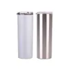 20oz Sublimação Skinny Tumblers em branco copos brancos com tampa palha de aço inoxidável bebida copo vácuo isolado água caneca navio mar