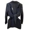 [EWQ] herfst vrouwen witte holle split joint blazer revers lange mouw losse fit jas mode jassen 211019
