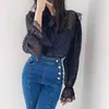 Retro Fashion Women Shirt Lace Polka Dot Chic Velvet Vintage Loose High Quality All Match Casual Top Blouses 210525