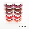 5 Pairs 3D Colored Faux Mink Eyelash Red Yellow Green Purple Colorful Fluffy High Volume Makeup Beauty Rainbow Lashes J016