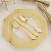 Disposable Dinnerware 50 Pieces Of Golden Party Tableware Set Table Decoration Octagonal Plastic Plate Wedding Birthday Supplies