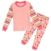 2-12 Year Children Pajamas Sets Polka Dot Baby Girls Sleepwear nightdress Pink Girl pijama loungewear T-Shirt Trouser PJS Cotton 210413