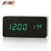 Jinsun LED目覚まし時計時間/日付/温度デジタル竹木音声テーブル時計表示デスクトップ210804