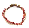 Bohemian Style Natural Gravel Stone Anklet Double-layer Retro Bell Hand Woven Beaded Foot Chain