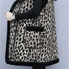 Winter Fashion Plus Size Long Leopard Black Vest Women Coat Turn down krage Tunika tjockna Warm Waistcoat Kläder damer 210514
