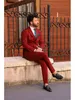 Two-Pieces Business Casual Red Tuxedos Double Breasted Custom Made Slim Suit Fit Groom Party Coat Tailored Work Wear