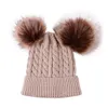 2022 enfants chapeaux d'hiver Caps enfants chapeaux tricotés fourrure pom pom bébé bonnet fait à la main