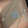 Ciondolo con diamanti rosa fiore 100% vero argento sterling 925 collana con ciondoli da sposa per feste da donna gioielli chocker da sposa