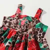 Summer New Baby Girl Cotton Leopard Rose Printed Belt Princess Dress Floral A-line Girls Dress Holiday Style Girls Fashion Q0716
