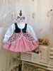 Baby Girl Summer Pink Rose Floral Vintage Princess Dress con fascia per grembiule per Party Casual G1218