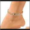 Anklets Fashion Womens Bracelet Iced Out Cuban Link Chain Anklets Bracelets Gold Sier Pink Diamond Hip Hop Anklet Jewelry Zk2Y02348870