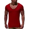 Erkek T-Shirt Derin V Boyun Kısa Kollu Erkekler T Gömlek Erkek Slim Fit T-shirt Sıska Rahat Yaz Hip Hop Tişört Katı Üst Tee Giyim