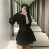 Woman Dress Black Lace Mini Women Summer Puff Sleeve Short es Ladies Elastic Ruched Casual es 210519