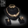 Ensembles de bijoux Bracelet de créateur de luxe Mode Africain Dubaï Or Nigérian Feuille Creuse Collier En Cristal Boucles D'oreilles Twist Bracelet Bague Femmes Brid