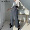 Siyah Geniş Bacak Pantolon Kadın Yüksek Bel Sashes Cepler Ofis Bayan Suit Trendy Rahat Günlük Kadın Pantolon 210601