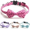 4 colores Moda Lujoso collar para perros y gatos Breakaway con campana y pajarita Juego de gatitos de seguridad ajustable Collares para perros pequeños tamaño Azul