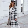 Kadınlar Casual Yün Palto Sonbahar Kış Uzun Kollu Ekose Ceket Ceket Kadın Açın Yaka Çift Göğüslü Hırka Ceket 211110