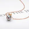 18K Solid Gold Halsband 8-9mm Tahitian Spiral Black Pearl Semi-Barock Kvinnor Engagemang Gåvor med Silver Chain 210628