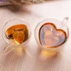 Kreatywny Mleczny kubek herbaty w kształcie serca Nie-gorąca dwuwarstwowa szkło wysoka sok borokrzemianowy napój filiżankę kawy