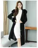 Office Ladies Winter Outerwear Long Faux Coat Women Maxi Overcoat Fur Collar Hoody Drawstring BUR122909 210927