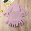 Księżniczka Kid Baby Girl Dress Jesień Dzianiny Solidna Długo Rękawę Flared Wzburzyć Tutu Dress Wedding Party Clothes Q0716