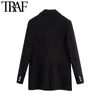 TRAF Damen Mode Büro Tragen Zweireiher Tweed Blazer Mantel Vintage Langarm Taschen Weibliche Oberbekleidung Chic Tops 210930