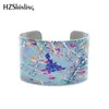 Summer Meadow Florals Bluebells Painting Blue Purple Flowers Jewelry Winter Snow Seascape Painting Abstract Bangles Bracelets Q0719