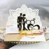 (10 pieces/lot) 3D Pop UP Dark Blue Wedding Invitation Card Bride&Groom With Rings Customized IC062