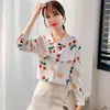 Старинные напечатанные вишни с длинными рукавами рубашка женская осень корейская версия шифон женские блузки рубашки свободно топ 910e 210420