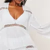Beach Caftan Robe Cover-ups Tunique en coton blanc pour femmes Pareo Maillot de bain Cover-up Sexy Wear # Q966 210420