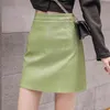 2021 New Fashion Skirt Women Solid Black PU Skirts High-Waisted A-Line Sexy Mini Skirts OL Summer Oversize Clothes Female G220309
